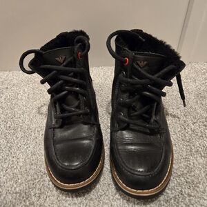 Emporio Armani Junior Black Leather Fur-Lined Boots with Red Accents